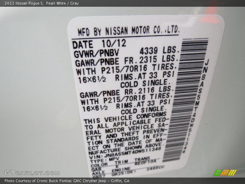 Pearl White / Gray 2013 Nissan Rogue S