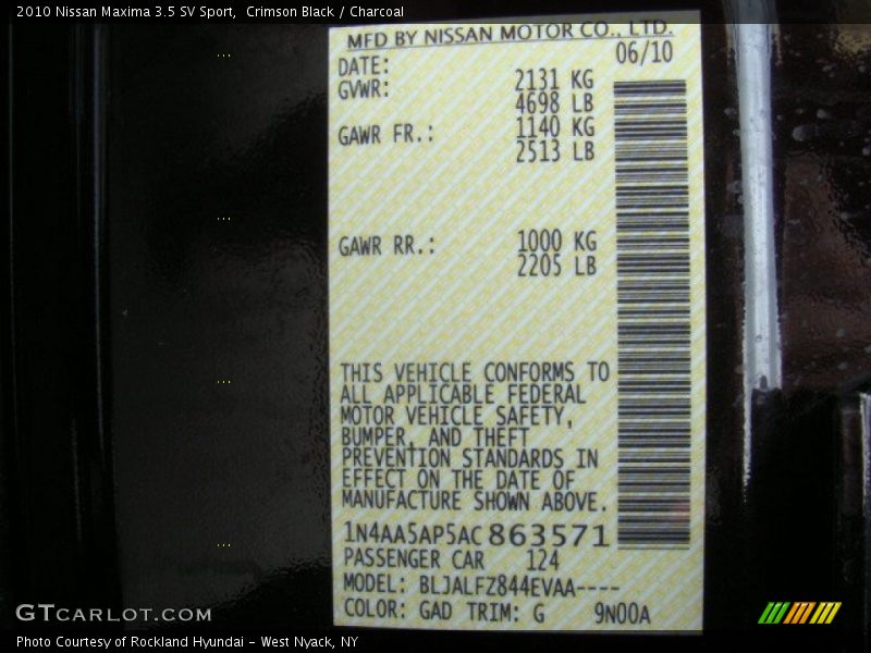 Crimson Black / Charcoal 2010 Nissan Maxima 3.5 SV Sport