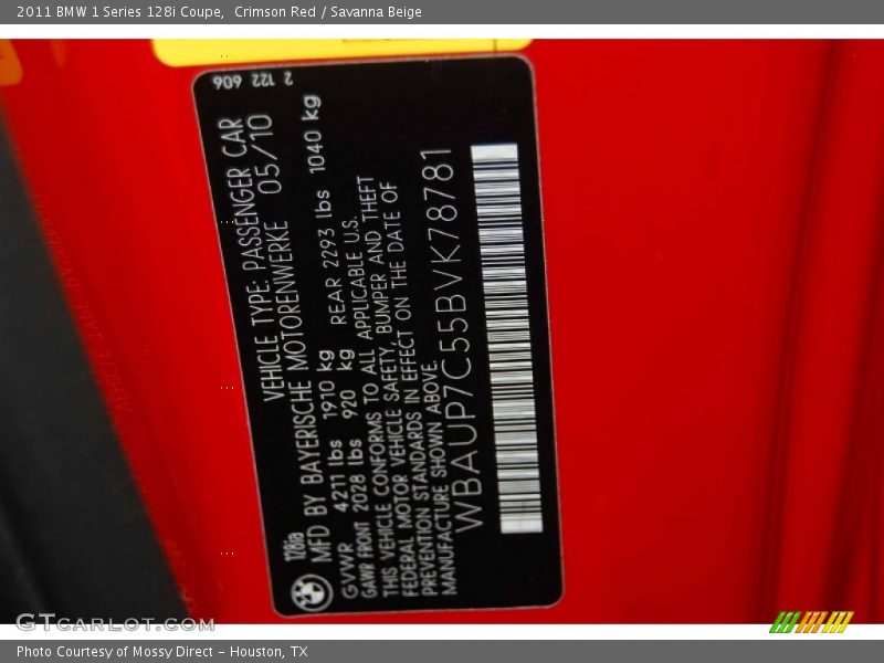 Crimson Red / Savanna Beige 2011 BMW 1 Series 128i Coupe