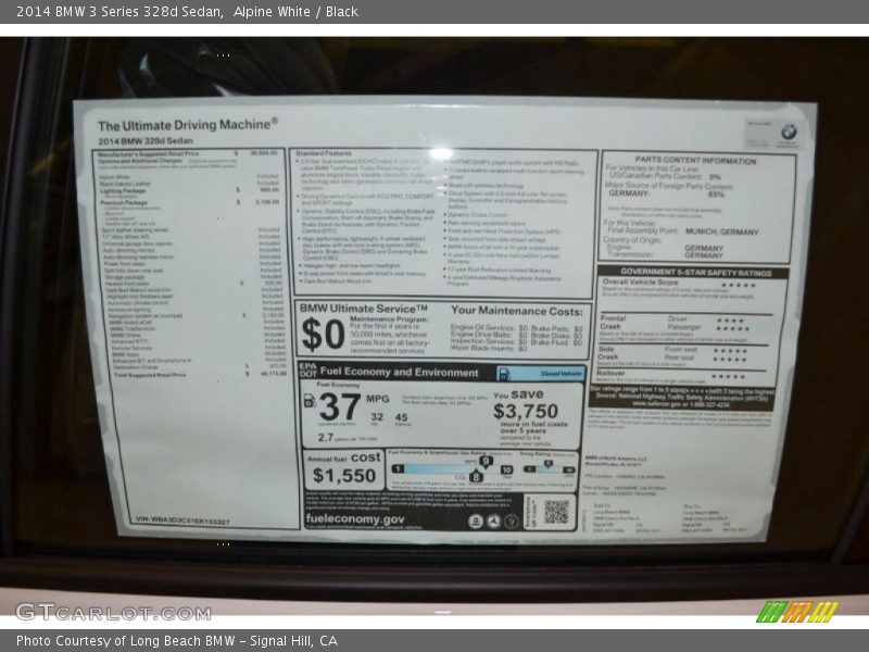  2014 3 Series 328d Sedan Window Sticker