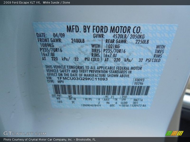 White Suede / Stone 2009 Ford Escape XLT V6