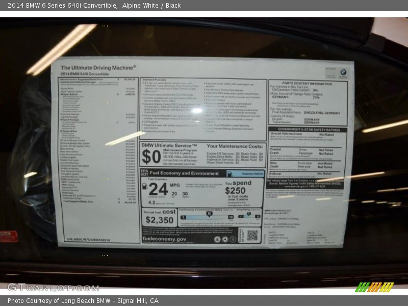  2014 6 Series 640i Convertible Window Sticker