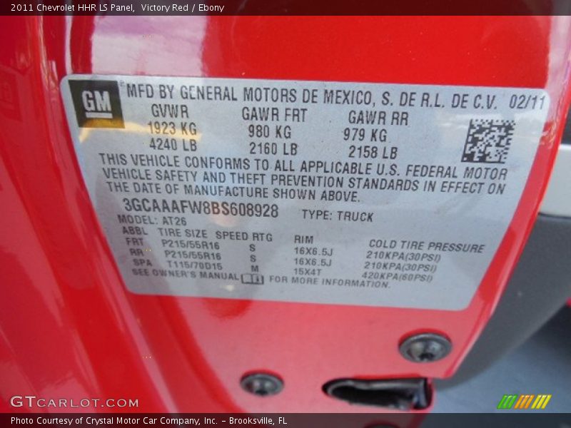 Victory Red / Ebony 2011 Chevrolet HHR LS Panel