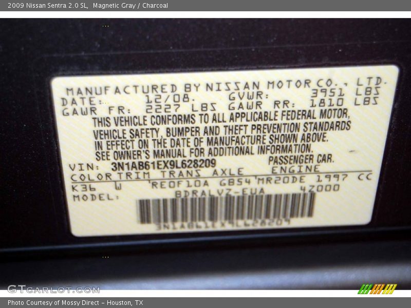 Magnetic Gray / Charcoal 2009 Nissan Sentra 2.0 SL