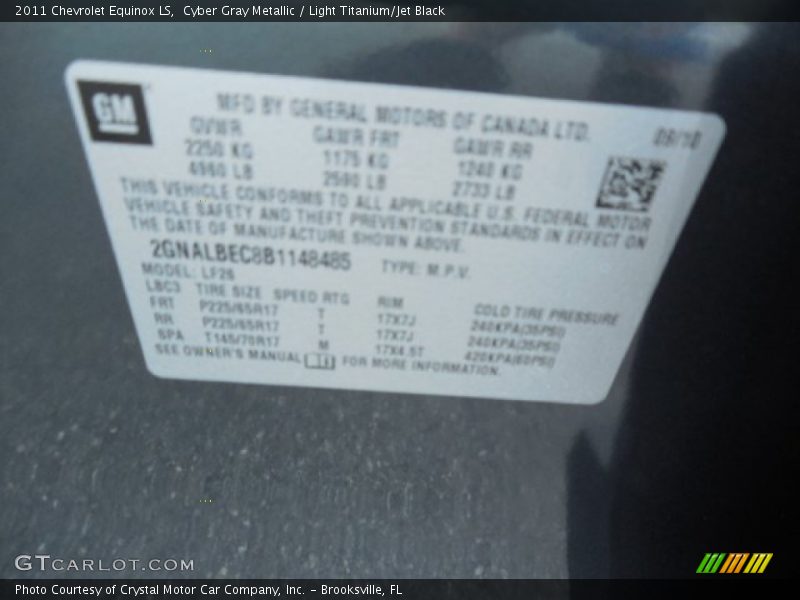 Cyber Gray Metallic / Light Titanium/Jet Black 2011 Chevrolet Equinox LS