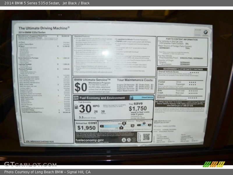  2014 5 Series 535d Sedan Window Sticker