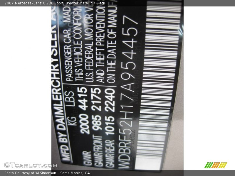 Pewter Metallic / Black 2007 Mercedes-Benz C 230 Sport