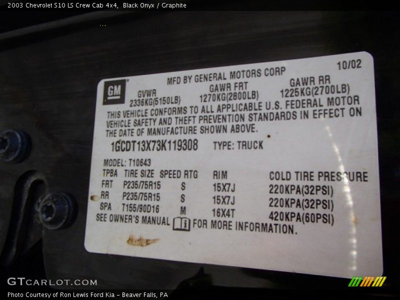 Black Onyx / Graphite 2003 Chevrolet S10 LS Crew Cab 4x4