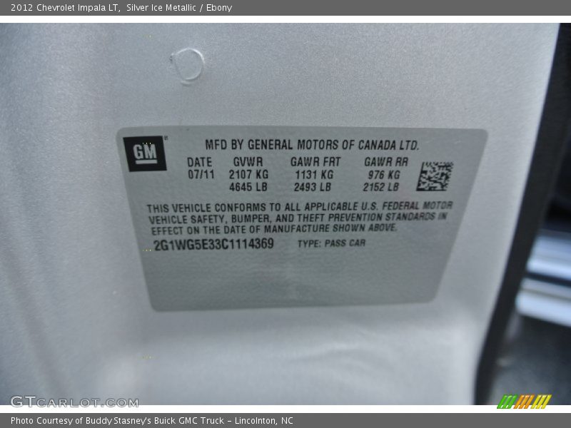 Silver Ice Metallic / Ebony 2012 Chevrolet Impala LT