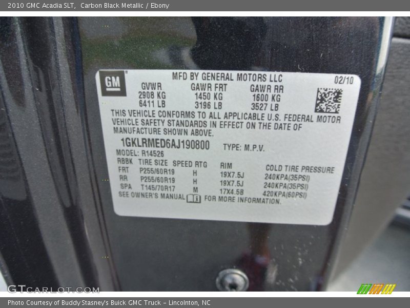 Carbon Black Metallic / Ebony 2010 GMC Acadia SLT