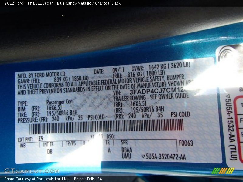 Blue Candy Metallic / Charcoal Black 2012 Ford Fiesta SEL Sedan