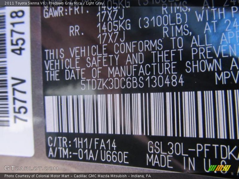 Predawn Gray Mica / Light Gray 2011 Toyota Sienna V6