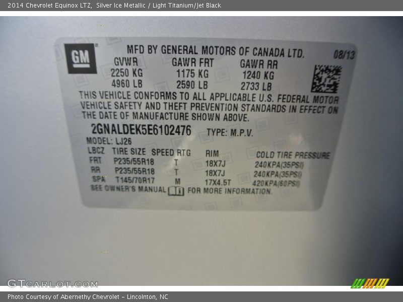 Silver Ice Metallic / Light Titanium/Jet Black 2014 Chevrolet Equinox LTZ