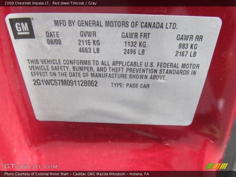 Red Jewel Tintcoat / Gray 2009 Chevrolet Impala LT
