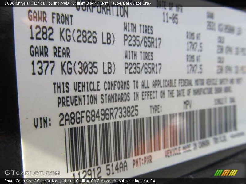 Brilliant Black / Light Taupe/Dark Slate Gray 2006 Chrysler Pacifica Touring AWD