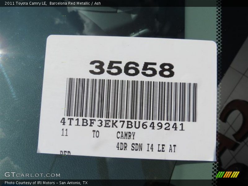 Barcelona Red Metallic / Ash 2011 Toyota Camry LE