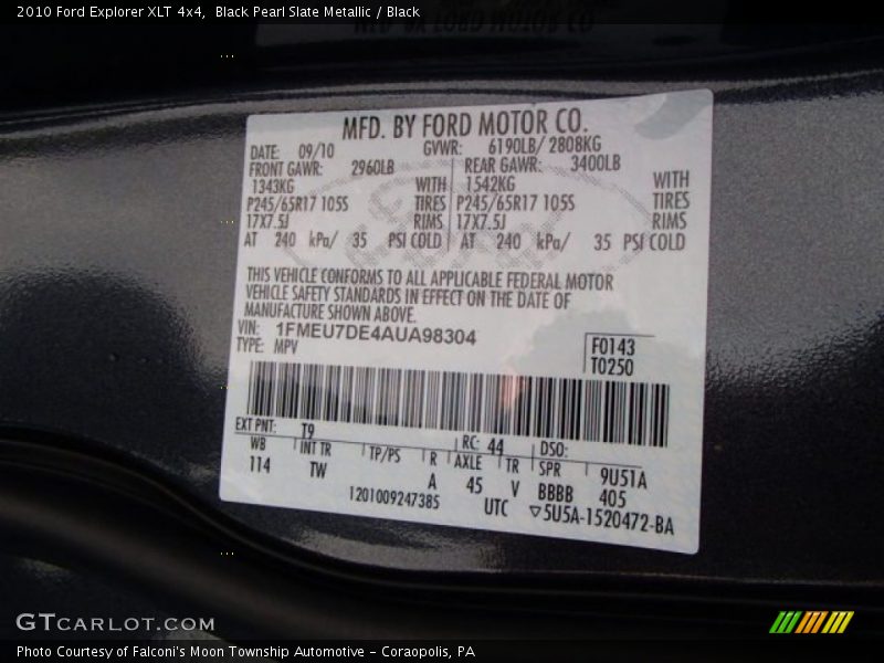 Black Pearl Slate Metallic / Black 2010 Ford Explorer XLT 4x4