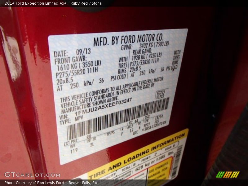 2014 Expedition Limited 4x4 Ruby Red Color Code RR