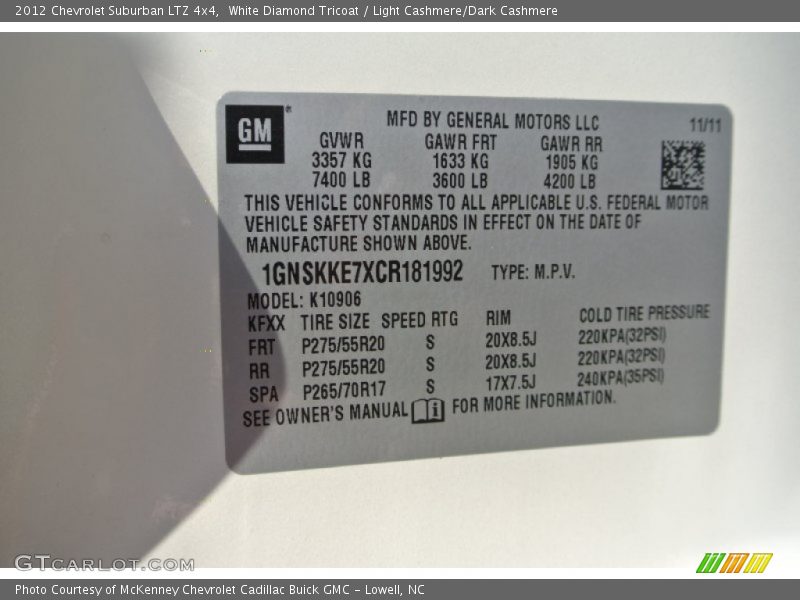 White Diamond Tricoat / Light Cashmere/Dark Cashmere 2012 Chevrolet Suburban LTZ 4x4