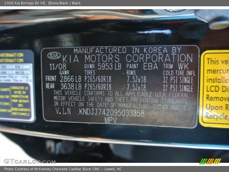 2009 Borrego EX V8 Ebony Black Color Code EBA