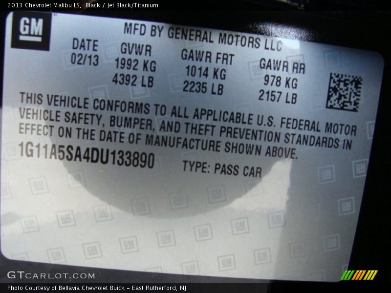 Black / Jet Black/Titanium 2013 Chevrolet Malibu LS