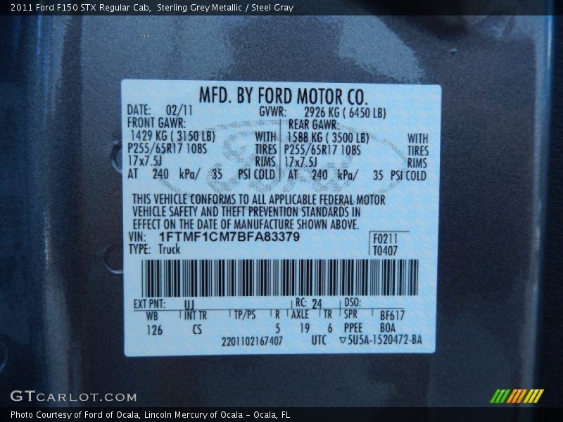 Sterling Grey Metallic / Steel Gray 2011 Ford F150 STX Regular Cab