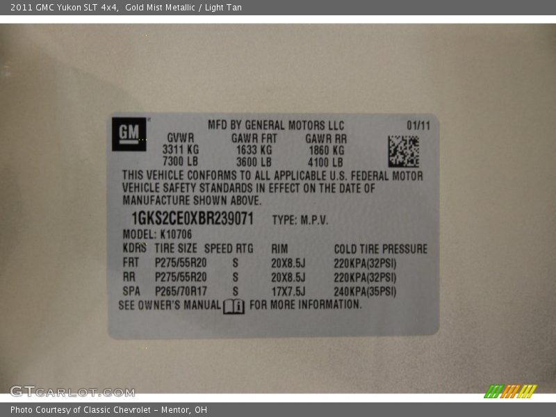 Gold Mist Metallic / Light Tan 2011 GMC Yukon SLT 4x4