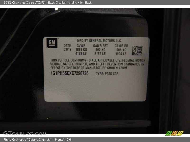 Black Granite Metallic / Jet Black 2012 Chevrolet Cruze LTZ/RS