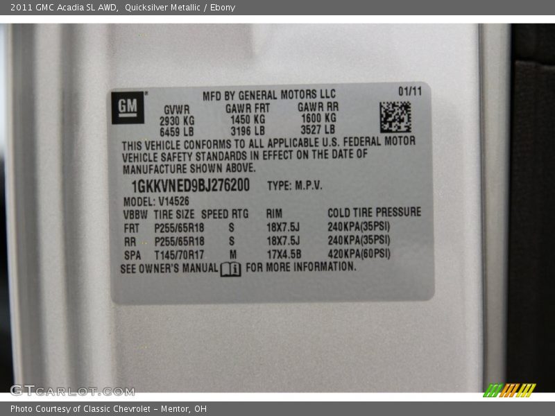 Quicksilver Metallic / Ebony 2011 GMC Acadia SL AWD