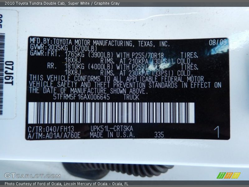 Super White / Graphite Gray 2010 Toyota Tundra Double Cab