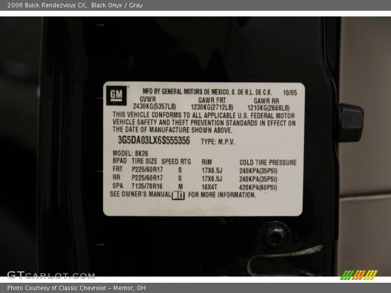 Black Onyx / Gray 2006 Buick Rendezvous CX