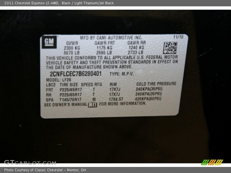 Black / Light Titanium/Jet Black 2011 Chevrolet Equinox LS AWD