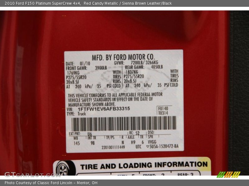 Red Candy Metallic / Sienna Brown Leather/Black 2010 Ford F150 Platinum SuperCrew 4x4