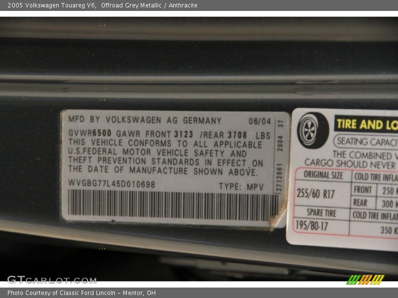 Offroad Grey Metallic / Anthracite 2005 Volkswagen Touareg V6