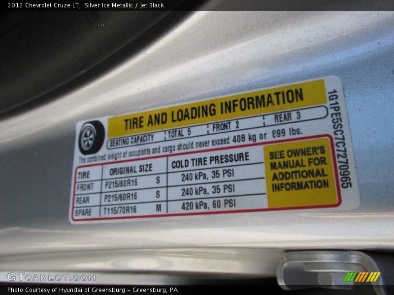 Silver Ice Metallic / Jet Black 2012 Chevrolet Cruze LT
