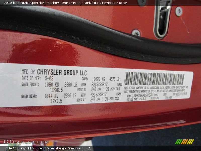 Sunburst Orange Pearl / Dark Slate Gray/Pebble Beige 2010 Jeep Patriot Sport 4x4