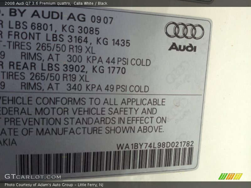 Calla White / Black 2008 Audi Q7 3.6 Premium quattro