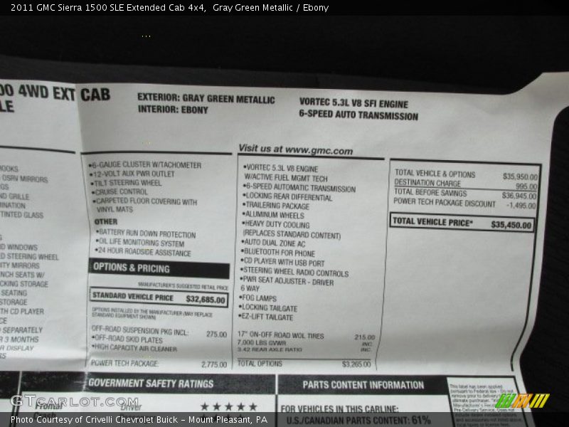 Gray Green Metallic / Ebony 2011 GMC Sierra 1500 SLE Extended Cab 4x4