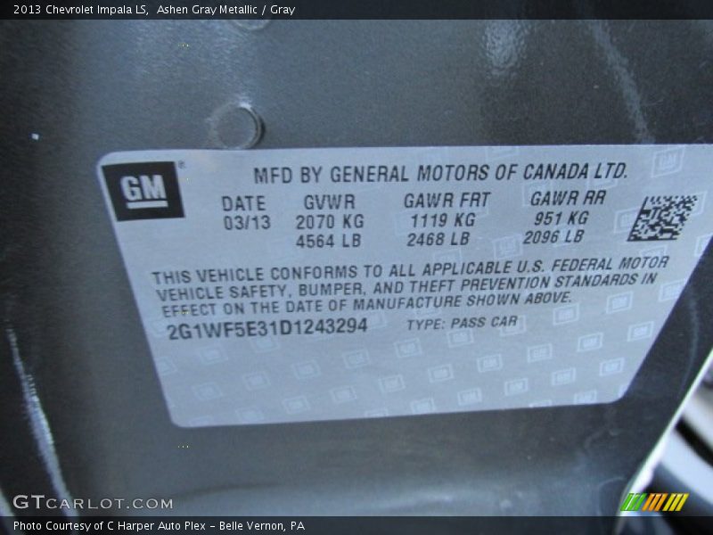 Ashen Gray Metallic / Gray 2013 Chevrolet Impala LS