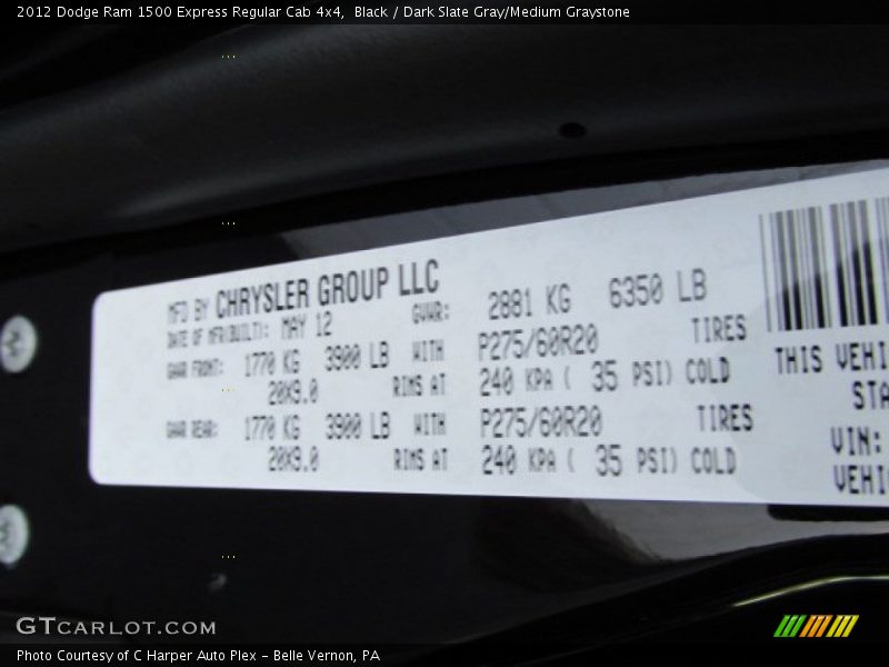Black / Dark Slate Gray/Medium Graystone 2012 Dodge Ram 1500 Express Regular Cab 4x4