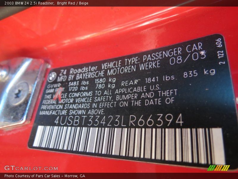 Bright Red / Beige 2003 BMW Z4 2.5i Roadster