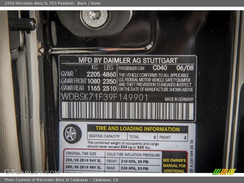 2009 SL 550 Roadster Black Color Code 040