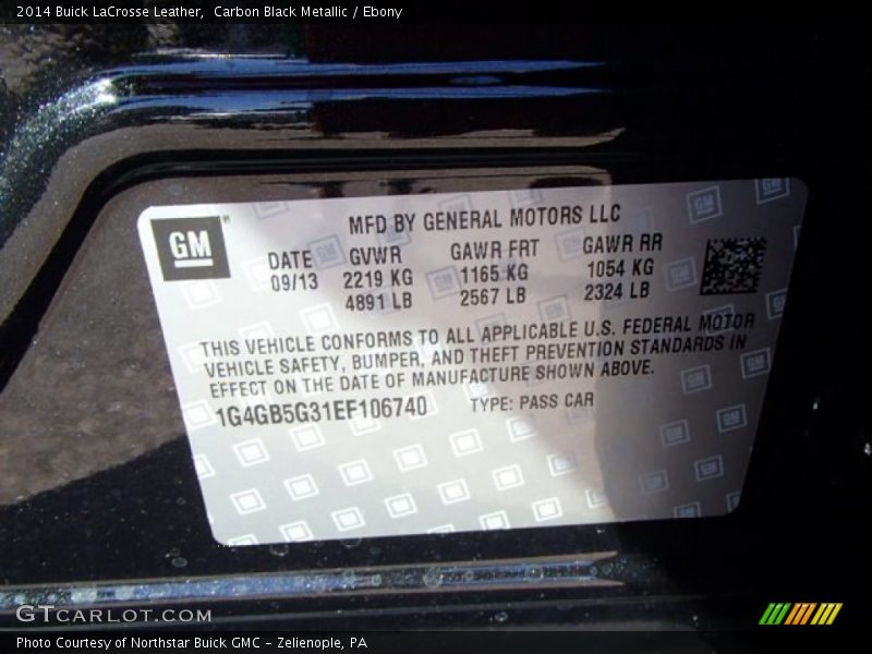 Carbon Black Metallic / Ebony 2014 Buick LaCrosse Leather