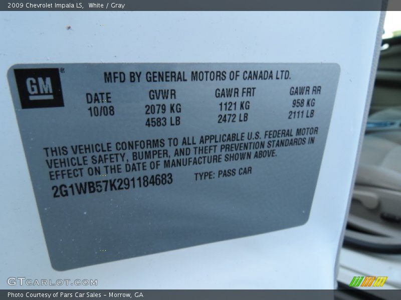 White / Gray 2009 Chevrolet Impala LS