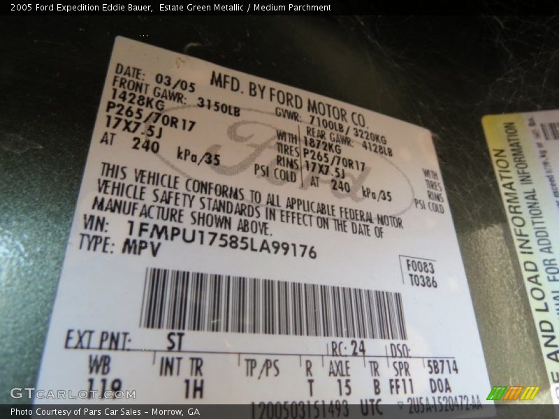 2005 Expedition Eddie Bauer Estate Green Metallic Color Code ST