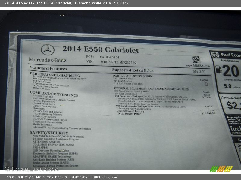 Diamond White Metallic / Black 2014 Mercedes-Benz E 550 Cabriolet