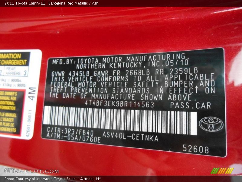 Barcelona Red Metallic / Ash 2011 Toyota Camry LE
