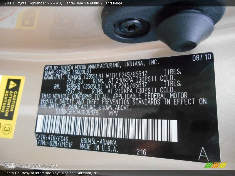 Sandy Beach Metallic / Sand Beige 2010 Toyota Highlander V6 4WD