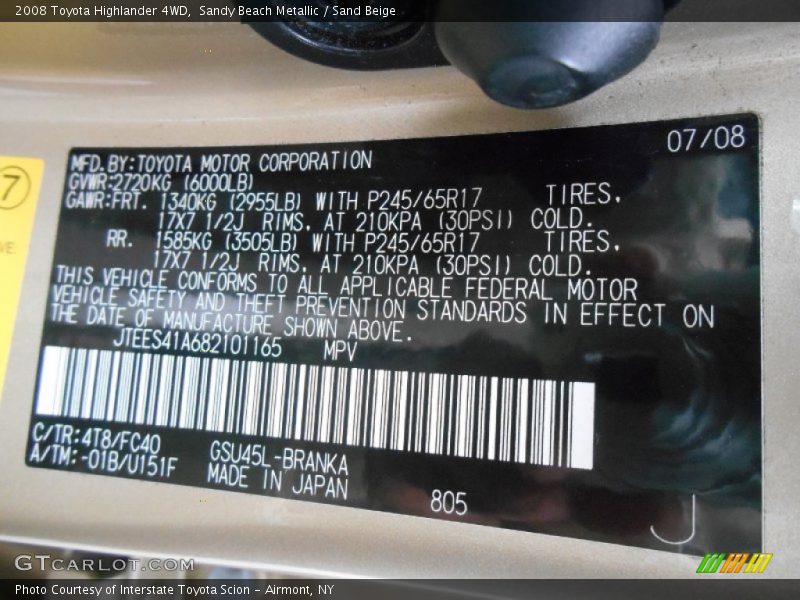 Sandy Beach Metallic / Sand Beige 2008 Toyota Highlander 4WD