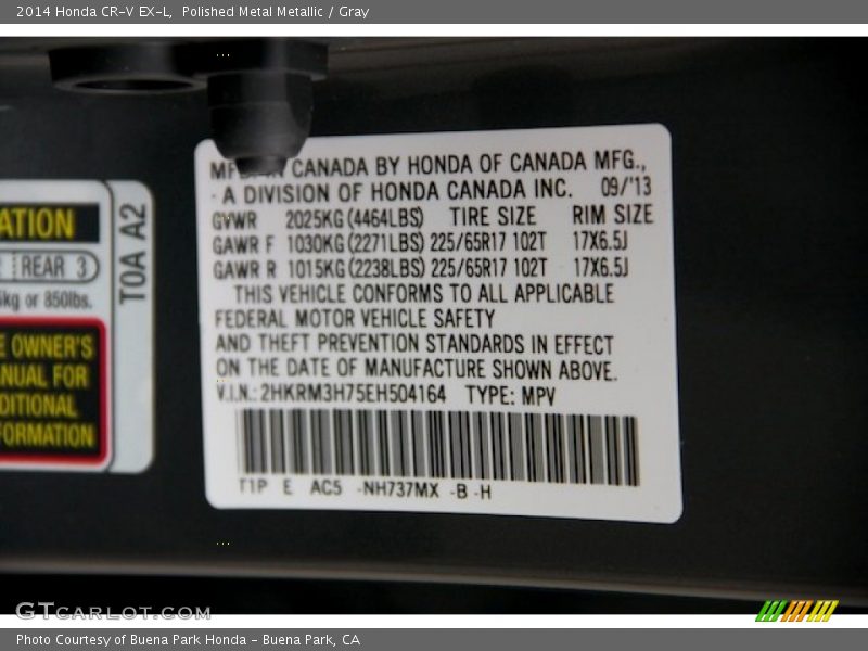 Polished Metal Metallic / Gray 2014 Honda CR-V EX-L